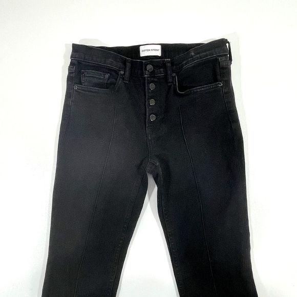 COTTON CITIZEN Black‎ Fly Raw Hem Center Seam Crop Flare Stretch Jeans Size 26 - Picture 4 of 16